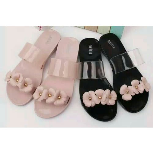 2 In 1 Ladies Tri-Petal Rose Jelly Slippers - Black & Nude