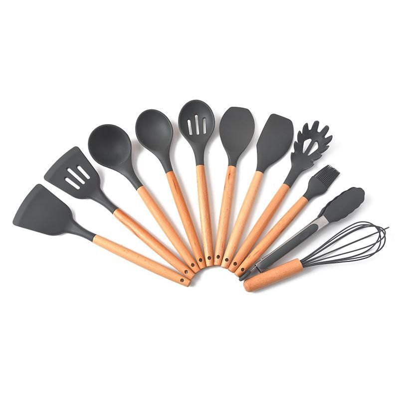 Manufacturers wholesale silicone kitchen utensils 12-piece set household silicone kitchen utensils set cooking spatula spoon set spot black set