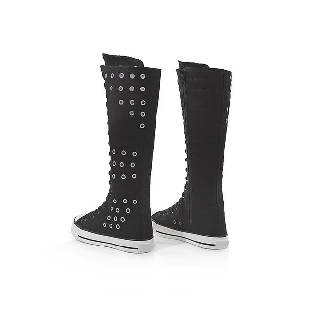 High Knee Boot Canvas Shoe Black