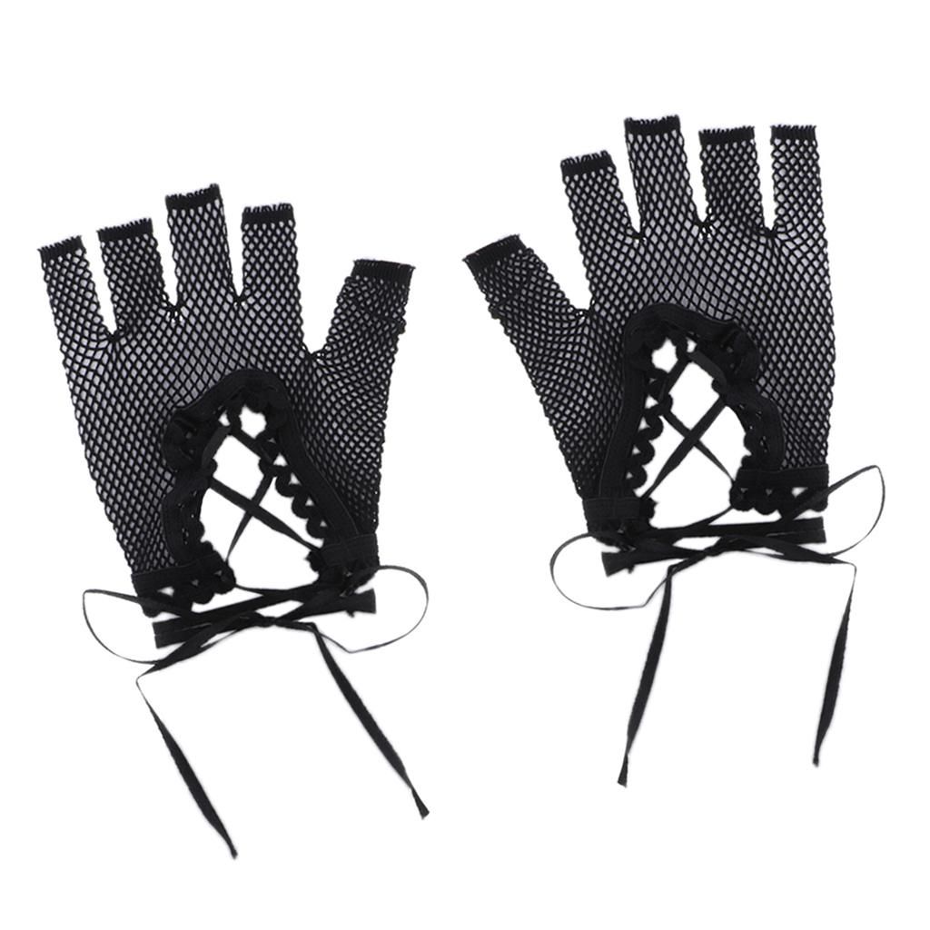 Neon Fishnet Half Finger  Ladies Stretch Waist Lace Up Short