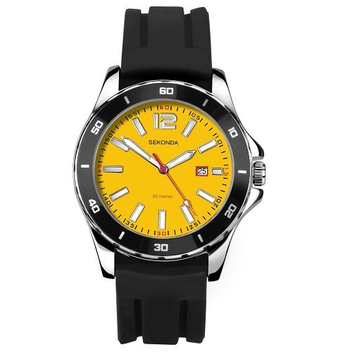 1499 Yellow Dial Black Silicon Strap Men's Watch