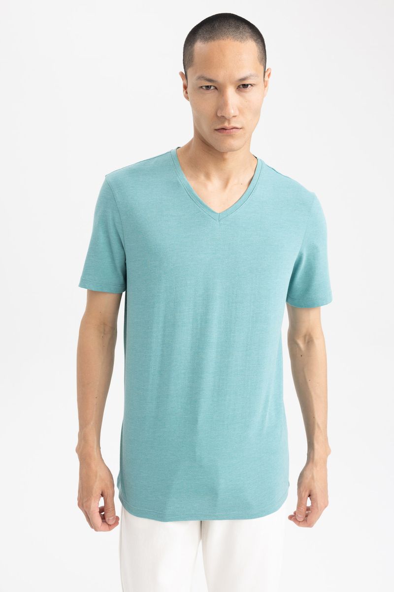 Man Slim Fit Knitted T-Shirt - Green