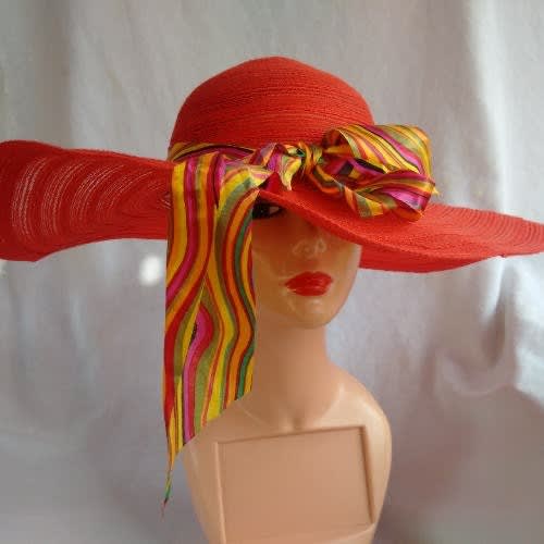 Women's Wide Brim Straw Hat - Red