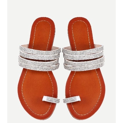 White Glittery Flat Flip Slippers