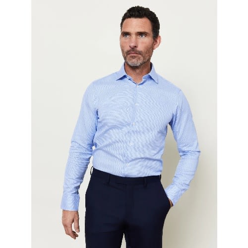 Optical Check Fitted Blue Single Cuff Shirt