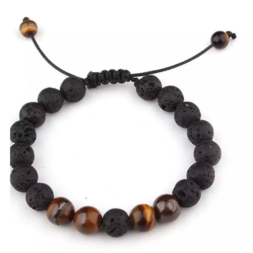 Men's Classic Adjustable Bead Lava Stone Bracelet- 1Piece - Brown