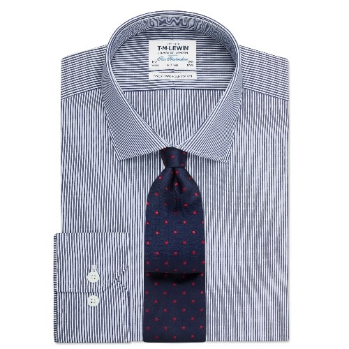 Fitted Navy Bengal Stripe Shirt Single Cuff