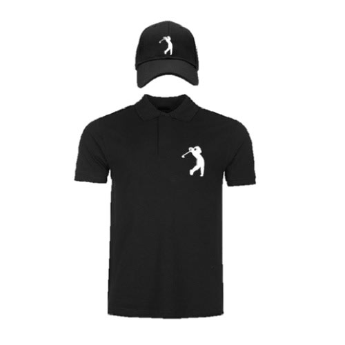 2-in-1 Branded Black Polo And Face-cap
