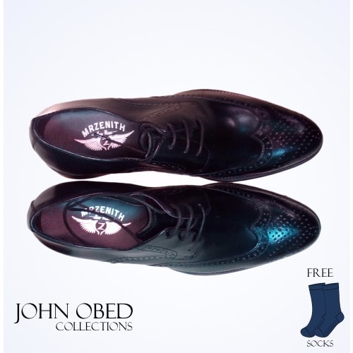 Men's Superior Italian Leather Wingtip Brogues Shoe - Black