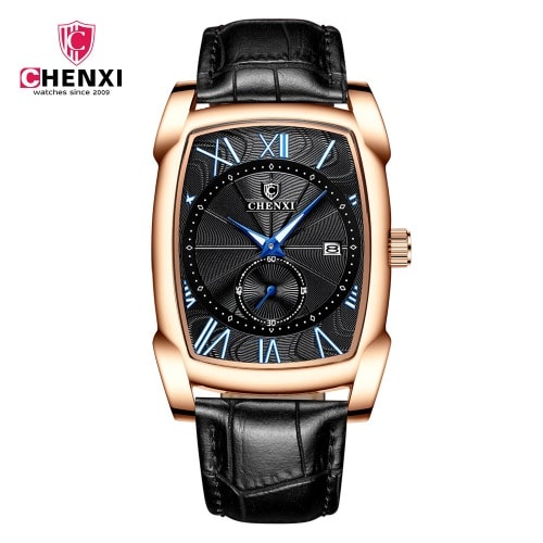 Men's Leather Shell Wristwatch - Black