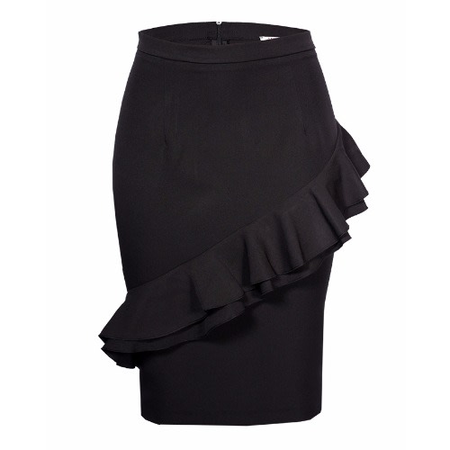 Ruched Stretch Draped Office Skirt - Black