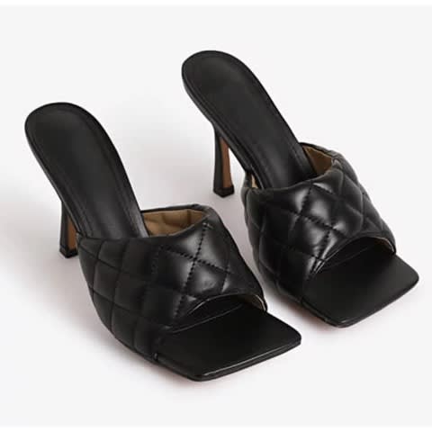 Quilted Mid Heel Mules