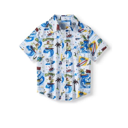 365 Kids Short Sleeve Printed Button Down Up Shirt