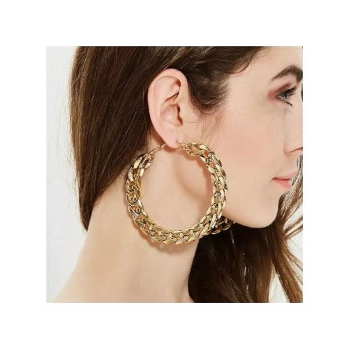 Cuban Link Hoop Tacha Round Earrings - Gold