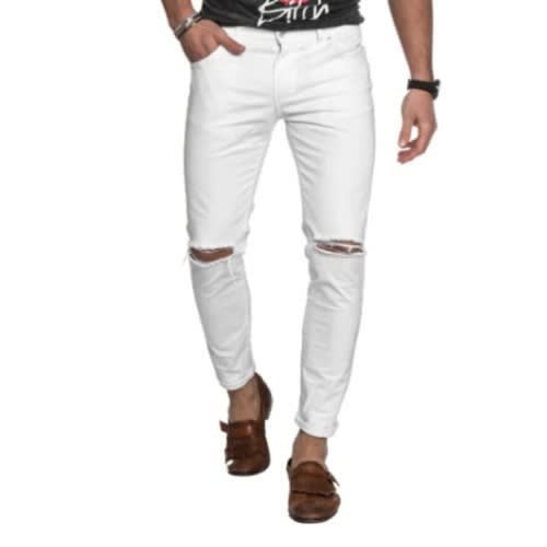 Men's Ripped Stretchy Jeans - White