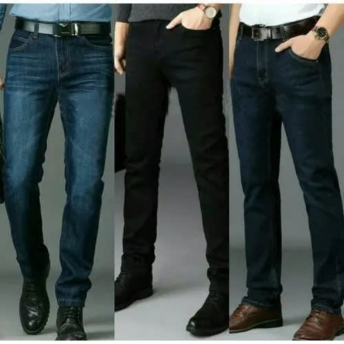 3 Pieces Stock Jeans For Men- Black + Dark Blue + Wash Blue