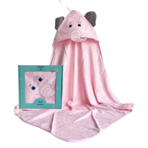Bubbas - Bamboo Infant To Toddler Hooded Towel - 37 x 37”  - Elephant - Pink