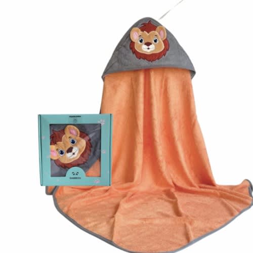 Bubbas - Bamboo Infant To Toddler Hooded Towel - Lion - 37 x 37”