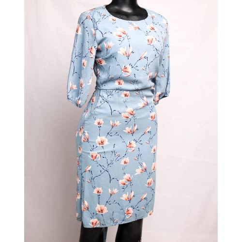 Belted Floral Dress - Blue
