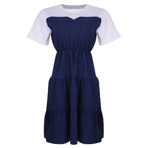 Round Neck Shift Dress- Blue