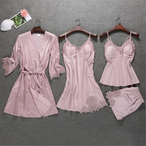Bathrobe, Night Dress And Sleepwear Silk Set