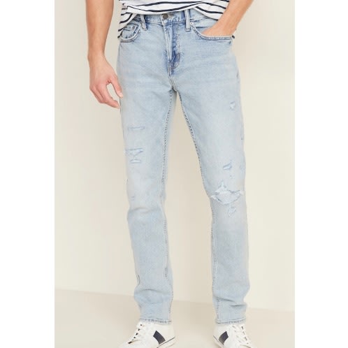 Slim Built-in Flex Distressed Jean, Light Wash