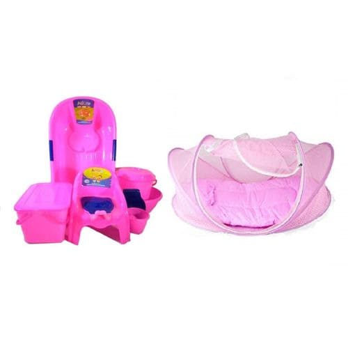 Baby Bath +  Bed Net -Pink
