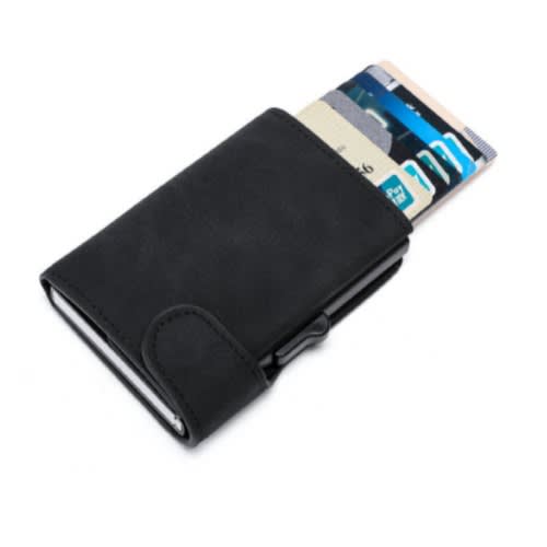 Leather Pop Up Alloy Card Holder - Black