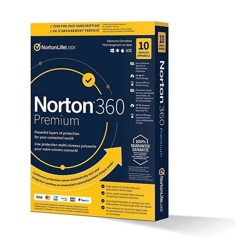 Norton 360 Premium - 75gb Cloud-backup - 10 Devices - 1 Year - No Subscription.