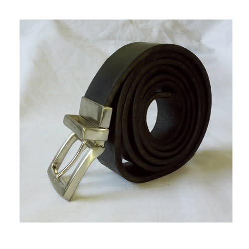 Thick Italian Buckle Leather Belt - Black