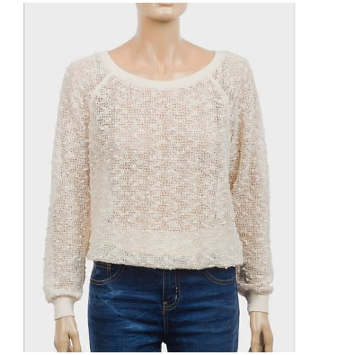 Ladies Open Work Bobble Knit Jumper - Cream