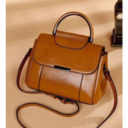Portable Mini Half Moon Handle Leather Handbag
