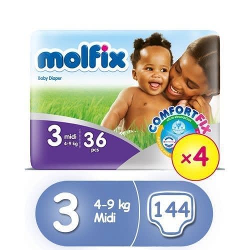 Molfix Comfortfix Diapers, Size 3 (x 4) (total 144 Count)