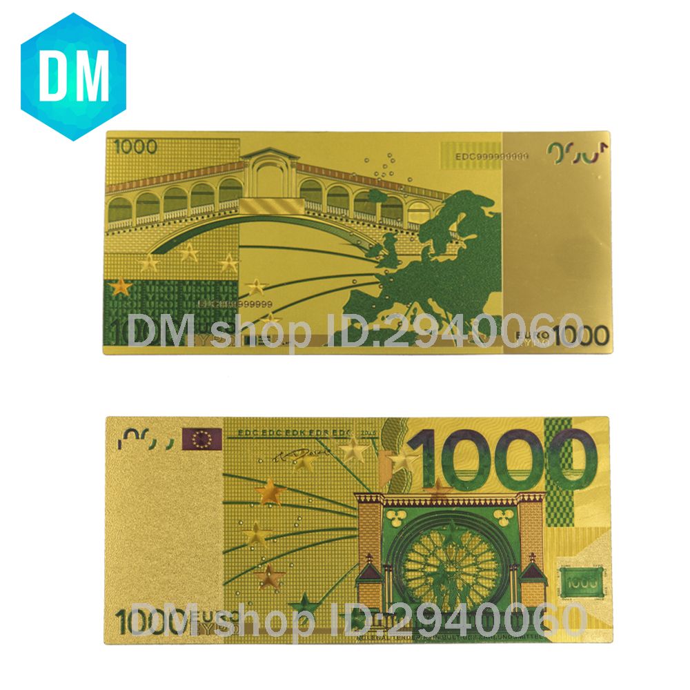 10pcs Lot Foil Plated Euro Bank Notes In Colors, Gold