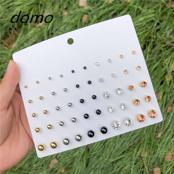Ins Hot25 Pairs Of DIY  Round Ball Crystal Diamond Earrings Combination Set