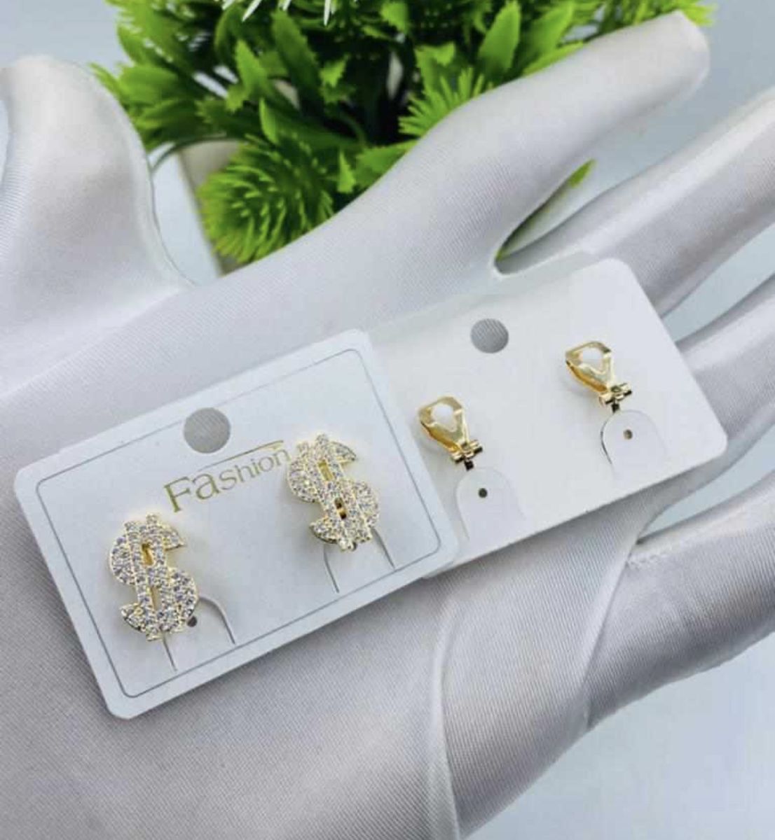 Iced Out Dollar Sign Clip On Earring Gold
