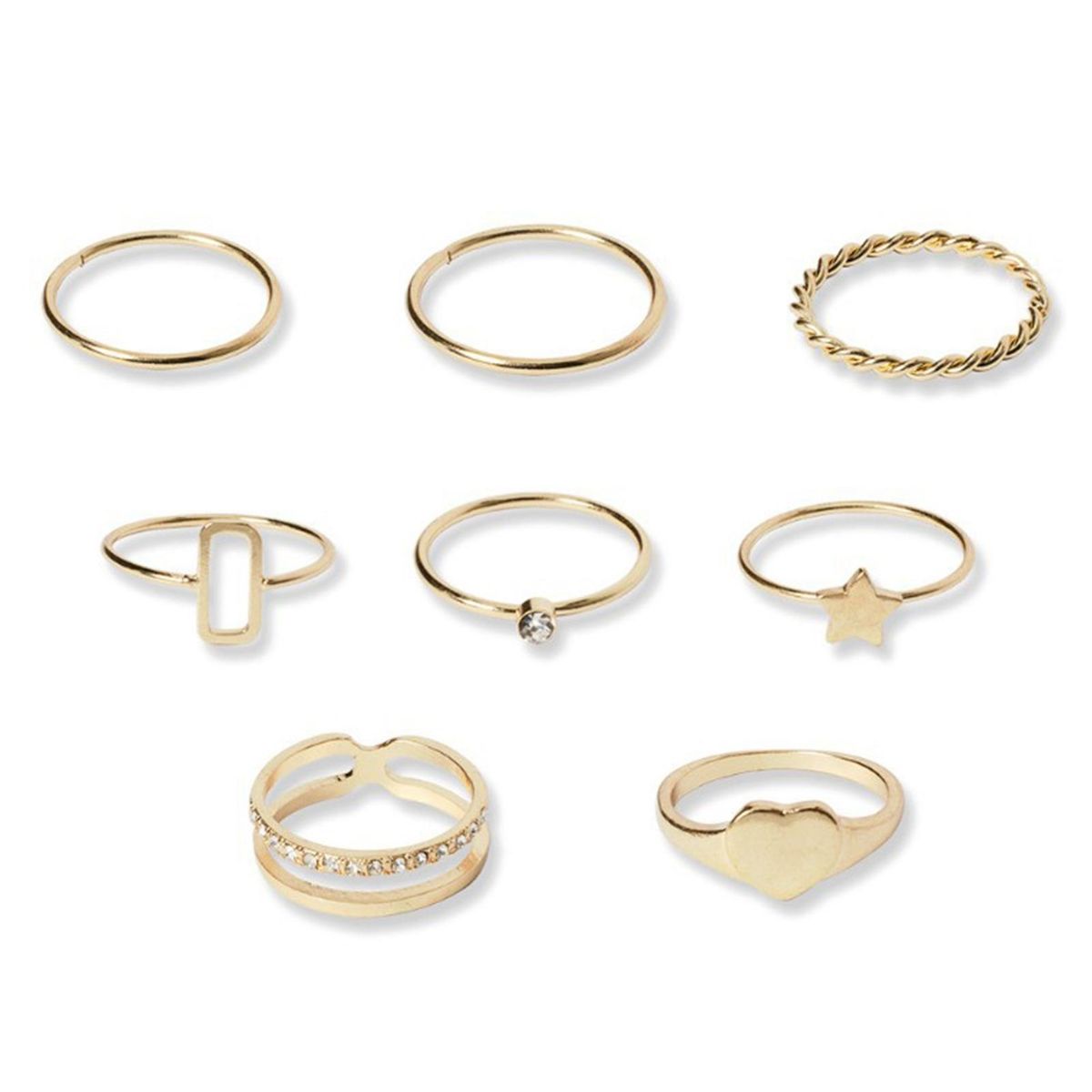 8Pcs Finger Rings Five-pointed Star Rhinestones-Golden