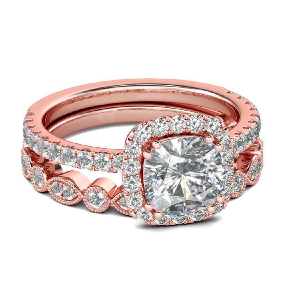 2Pcs/Set Women Emerald Cut Cubic Zirconia Stacking-Rose Gold