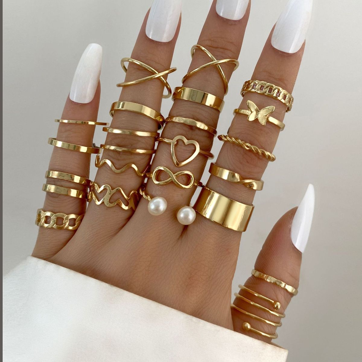 Ladies Ring Sets 22 Pieces Exquisite Gold Rings Fashion Accessories