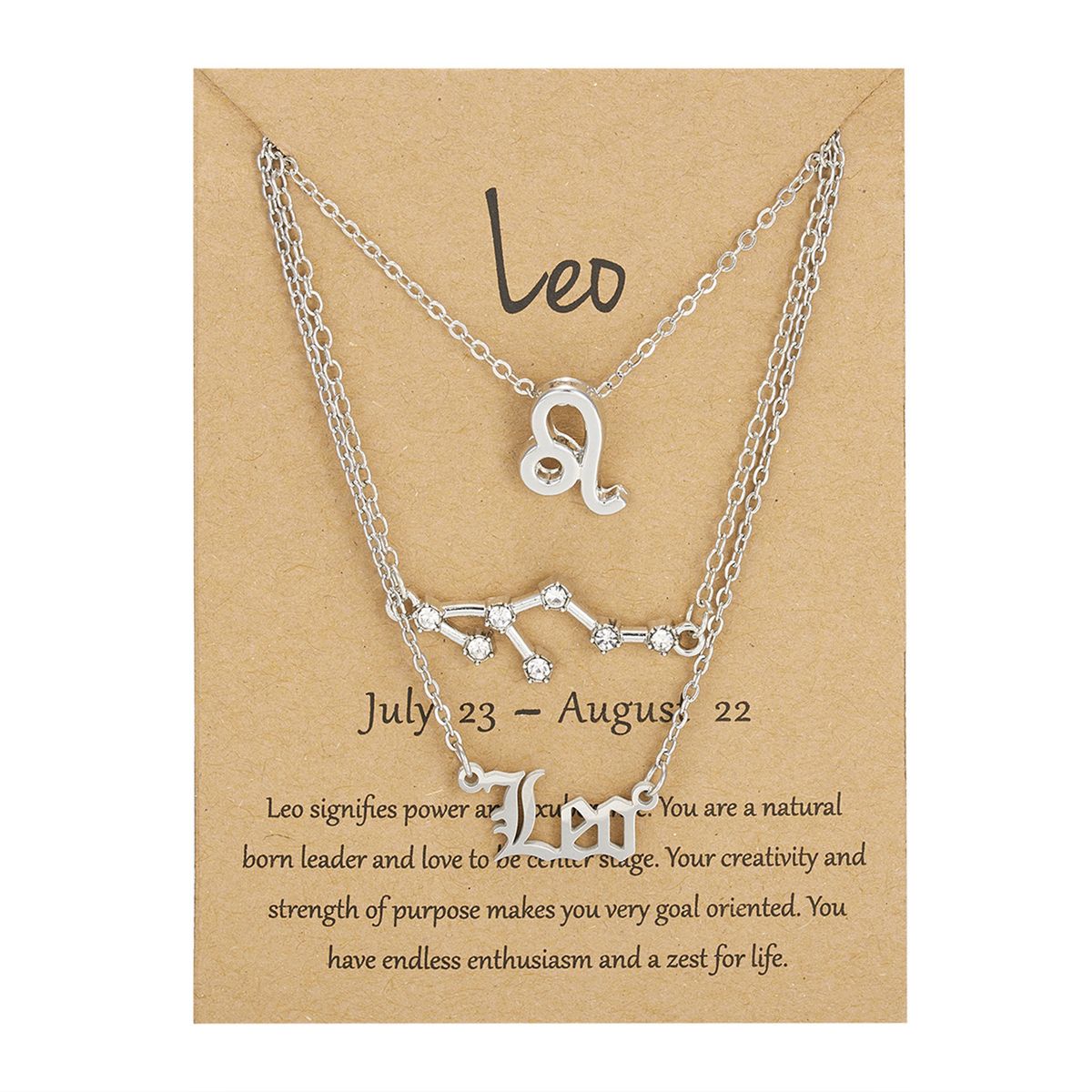 Twelve Constellations Symbol Starry Sky Pendant Necklace Silver Lion