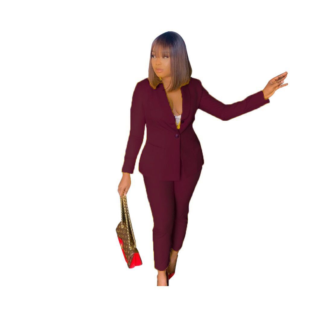 Women Business Casual Pant Suit- Wine