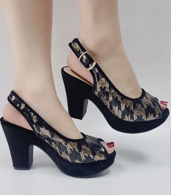 Peep Toe Chunky Sandals Platform Shoe Sandals Heel For Women - Black