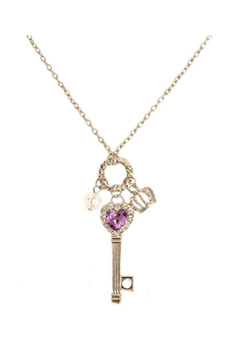 Women's Fashion Amethyst Love Crown Key Neck