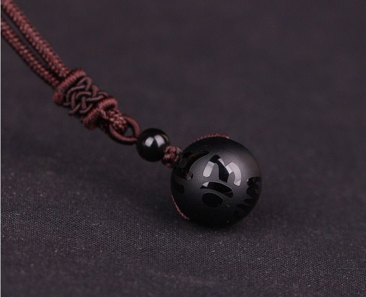 Natural Stone 16mm Obsidian Tiger Eye Stone Pendant Transfer Lucky Amulet Crystal Pendant Necklace Black Mantra