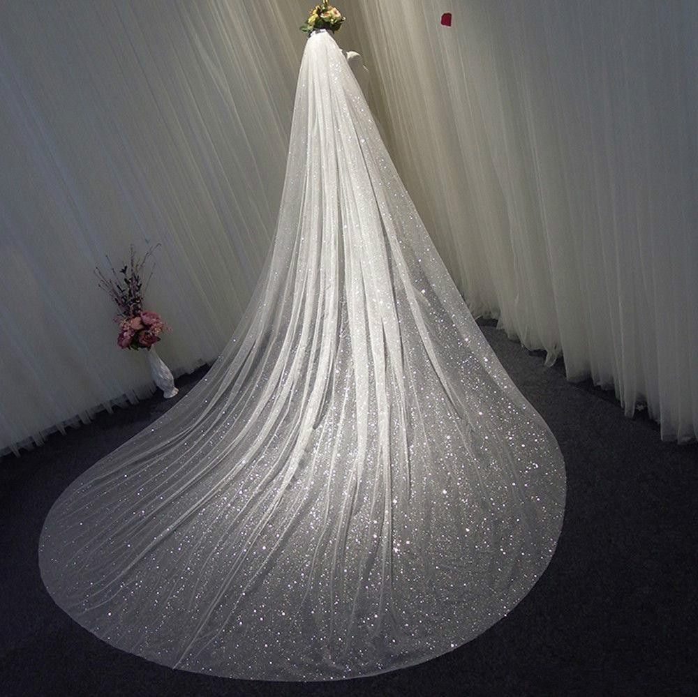 Wedding Accessories 2022 Appliques Tulle Long Cathedral  Veil Lace Edge Bridal