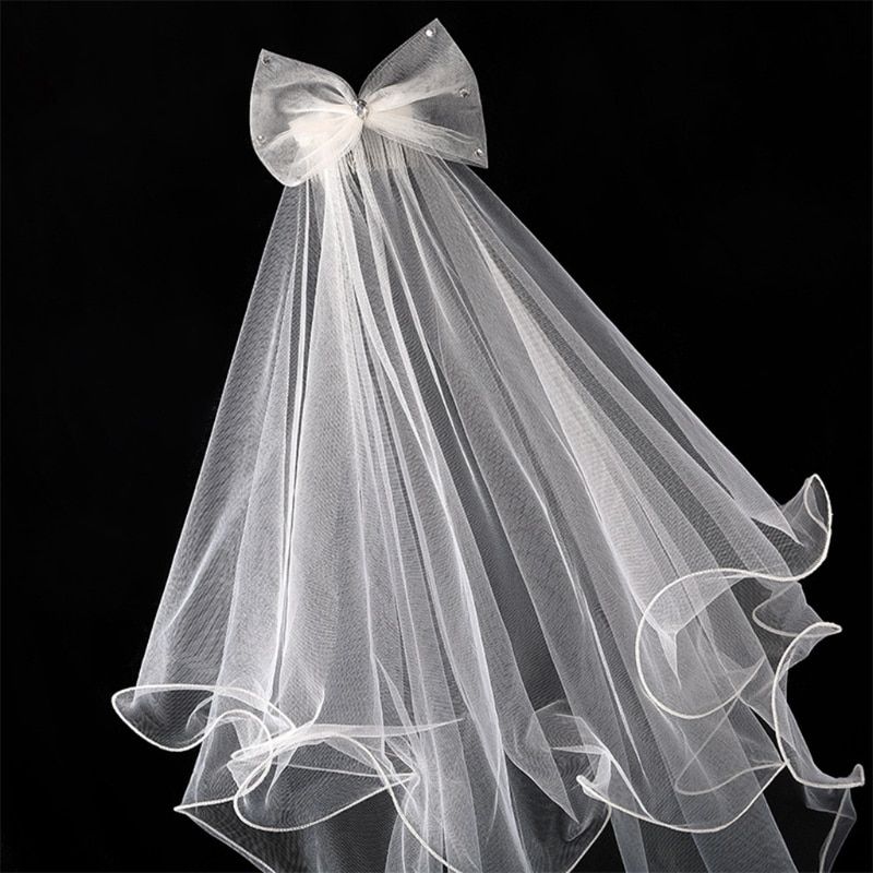 Wedding Veil With Comb For Kids Wedding Hair Accessories For Girls 2 Tier Bow