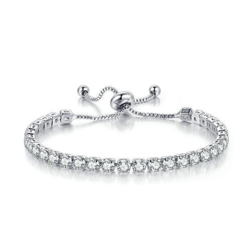 4mm Round Zircon Single Row Adjustable White Crystal Female White Gold Bracelet