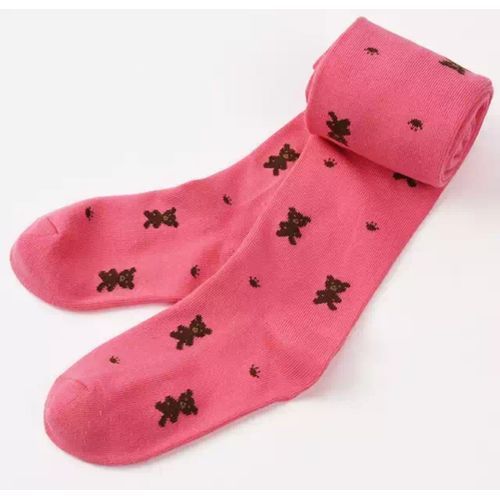 Cute Bear Print Mixed Cotton Girl Toddler Footed Leggings- Fuschia Pink