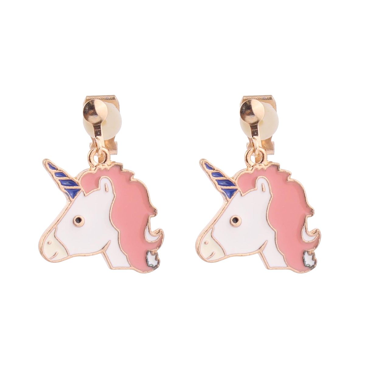 Gold Color Enamel Animal Unicorn Clip On Earrings For Little Girl