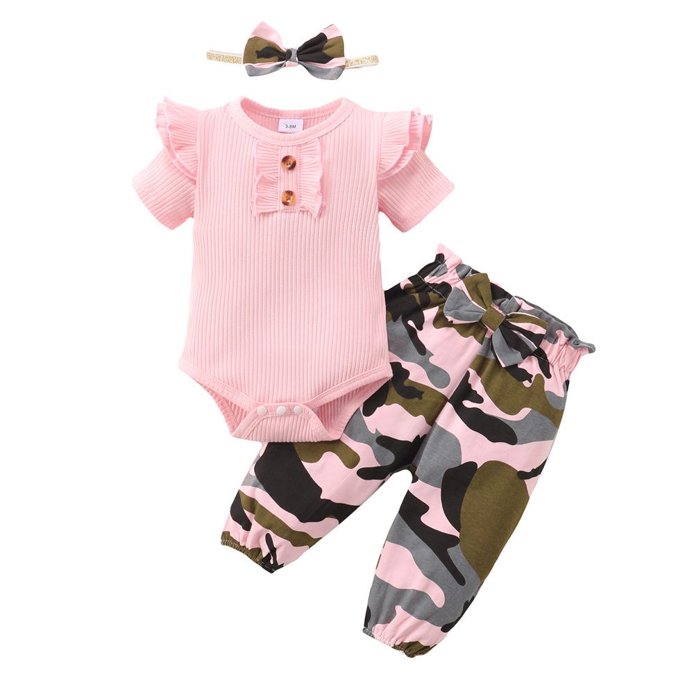 0-18 Months Newborn Baby Girl Ruffle Ribbed Bodysuit+Pnats